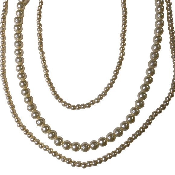 Vintage Faux Pearl Triple Strand Necklace Jewelry u - Picture 2 of 5